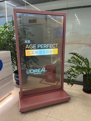 55 นิ้ว ดินยืนทีวีโปร่ง OLED ป้ายดิจิทัล AMOLED จอ 4K ทัช Ultra Thin Transparent OLED Display